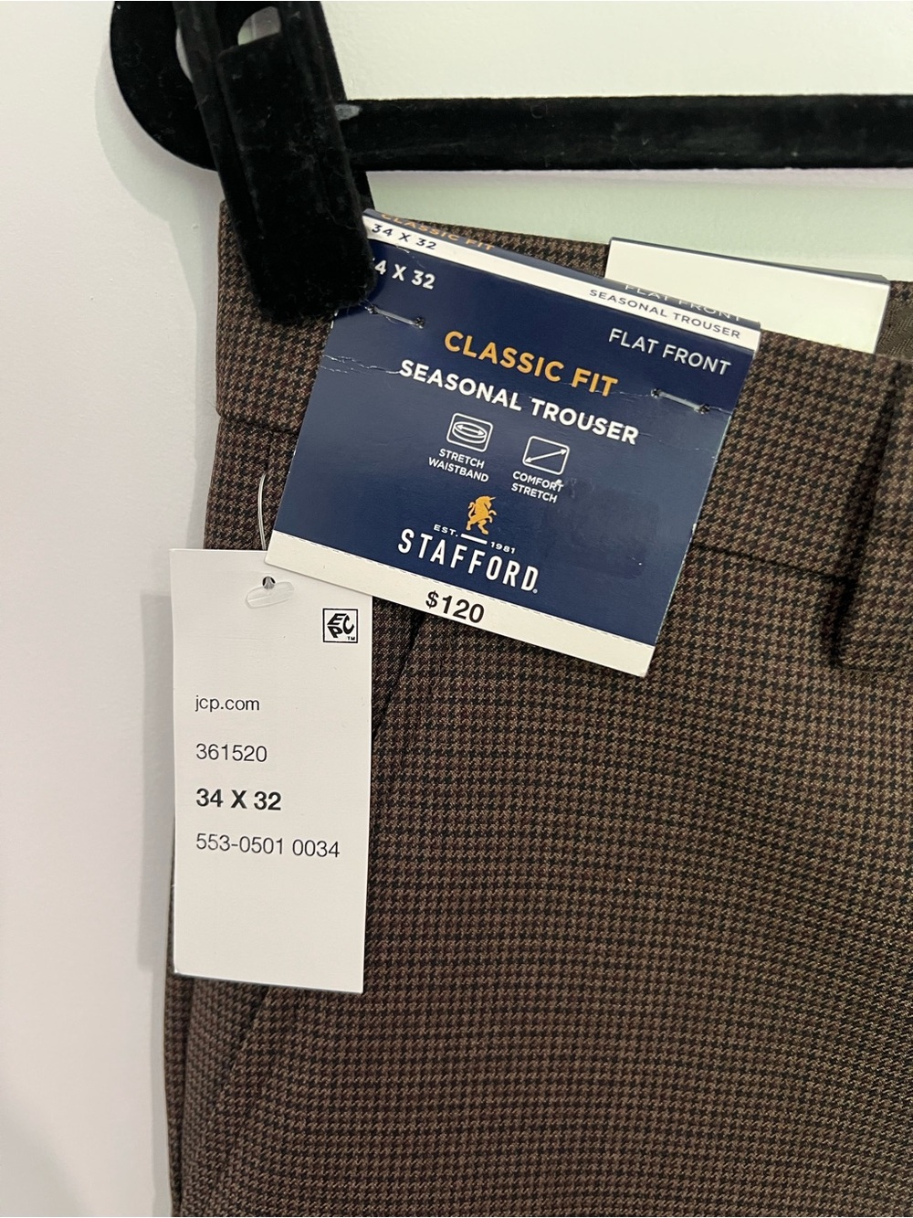 Stafford Men's Brown houndstooth Dress Pants - Picture 3 of 4